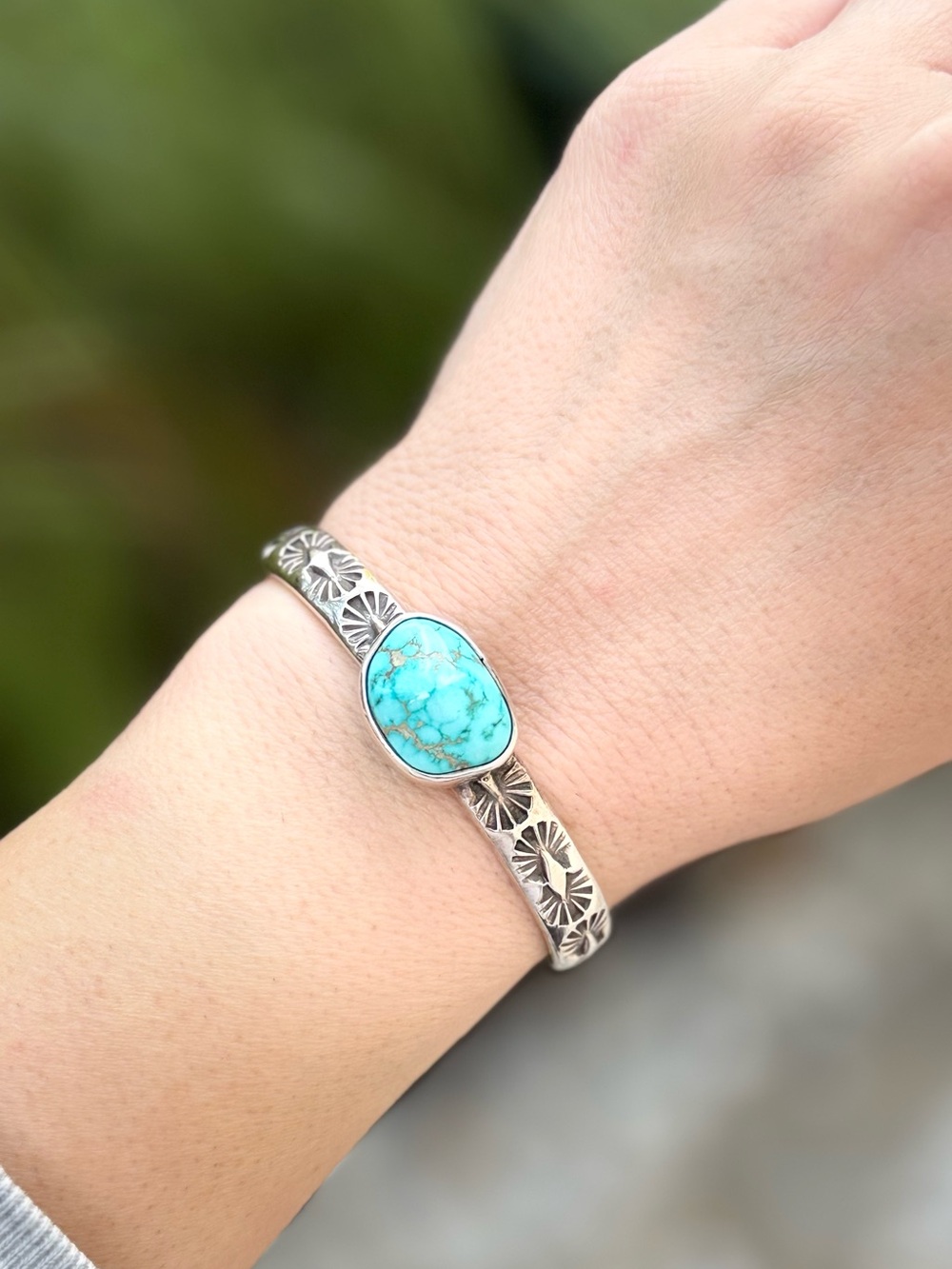 Sterling Silver Numi Olive Turquoise Cuff